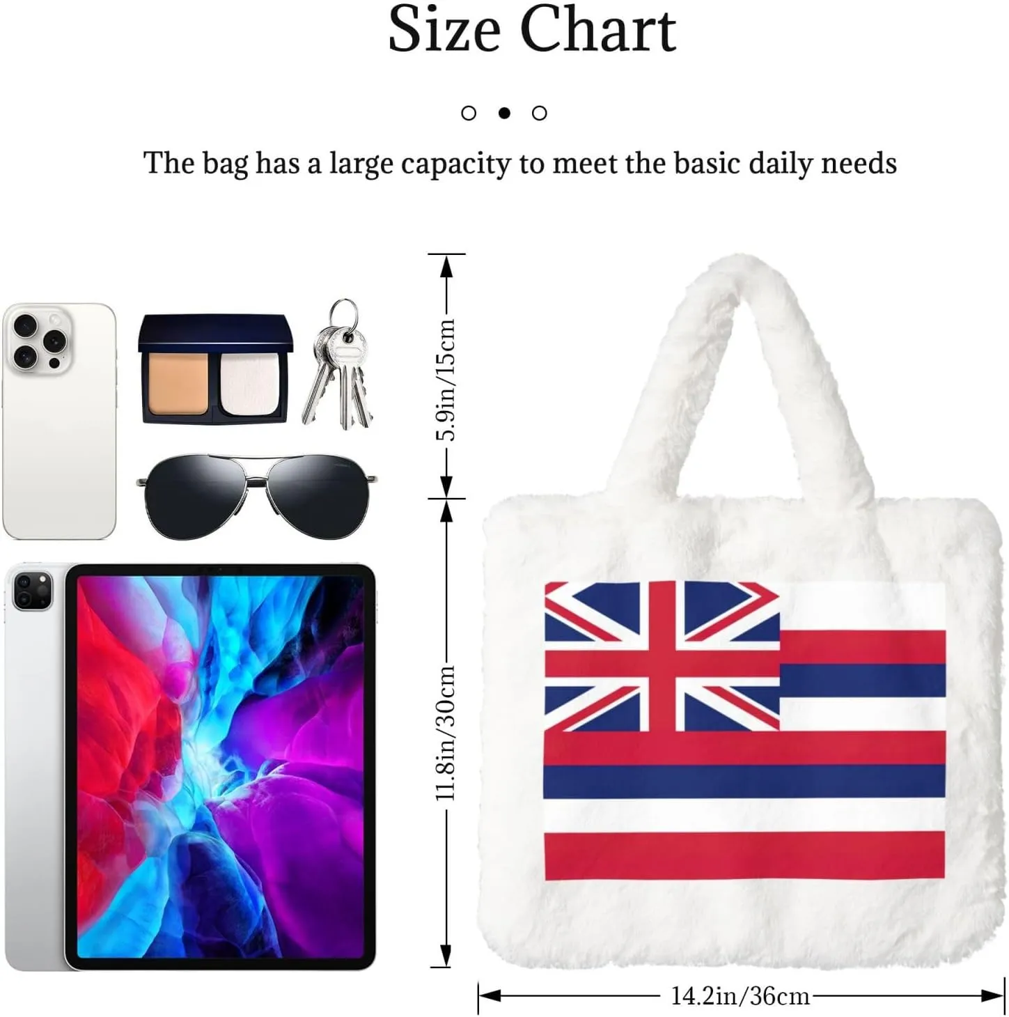Hawaii Flag Printing Fluffy Shoulder Bag Ladies Plush Underarm Bag Tote Bag Furry Purse Handbag For Work Travel