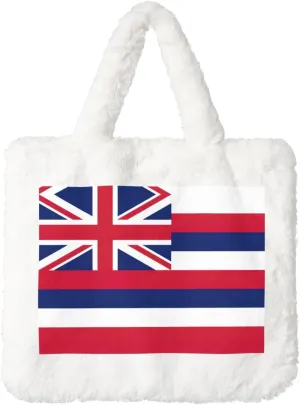 Hawaii Flag Printing Fluffy Shoulder Bag Ladies Plush Underarm Bag Tote Bag Furry Purse Handbag For Work Travel