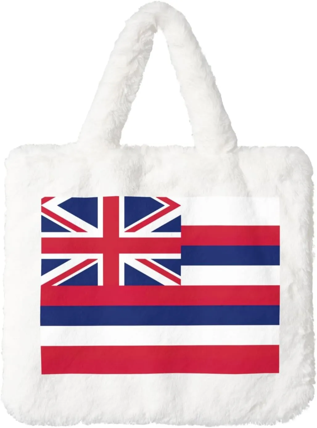 Hawaii Flag Printing Fluffy Shoulder Bag Ladies Plush Underarm Bag Tote Bag Furry Purse Handbag For Work Travel