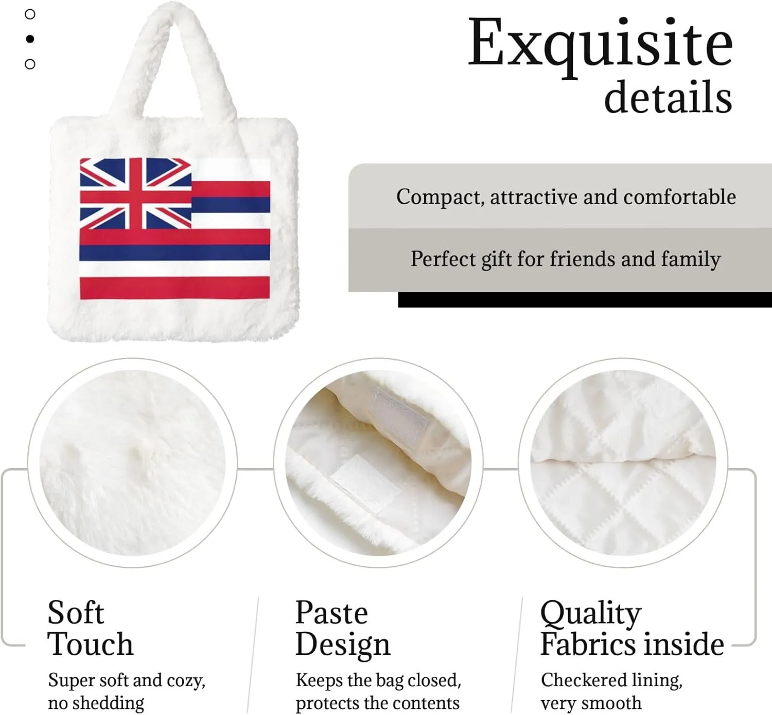 Hawaii Flag Printing Fluffy Shoulder Bag Ladies Plush Underarm Bag Tote Bag Furry Purse Handbag For Work Travel
