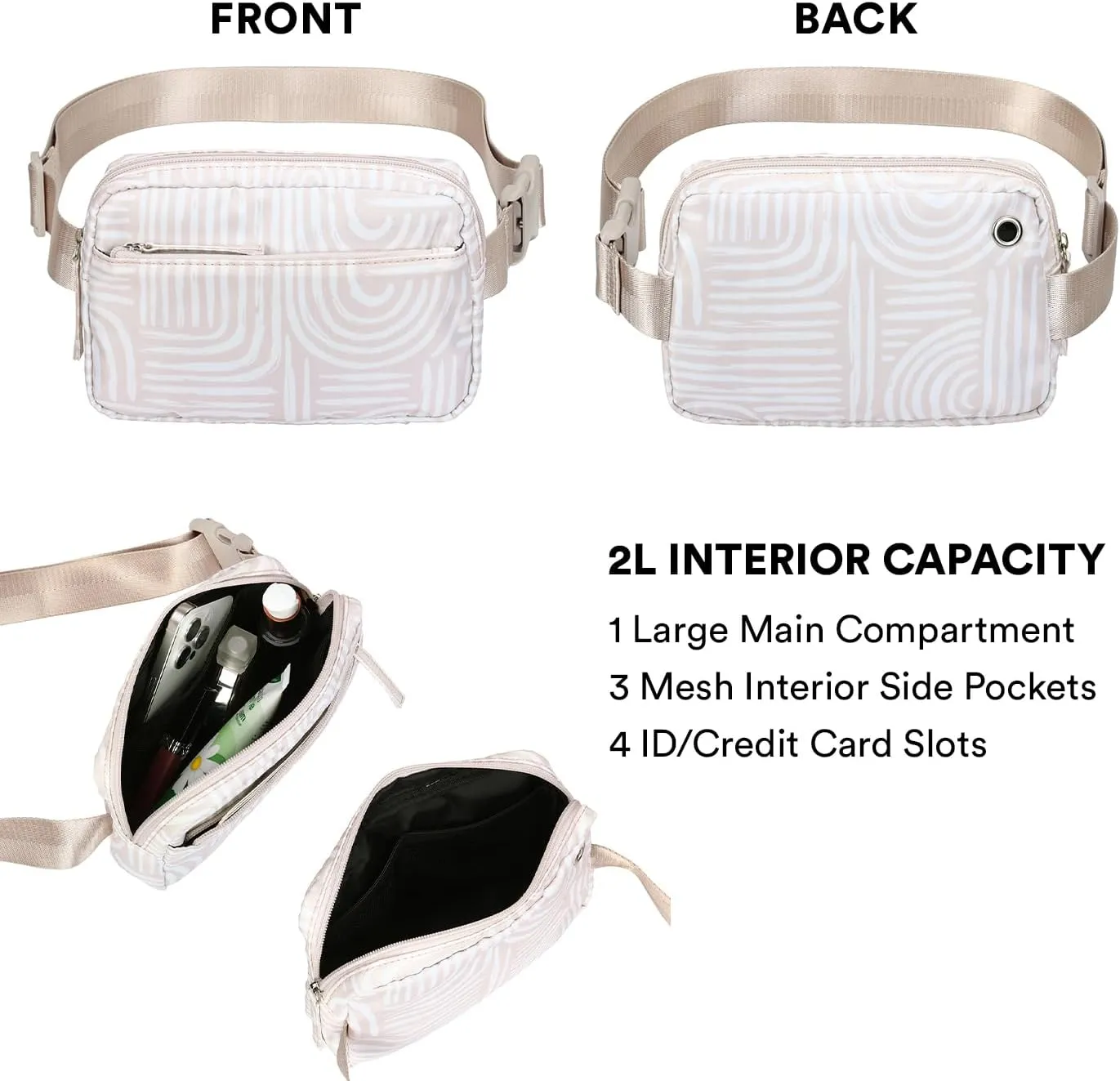 HDE Belt Bag 2L Fanny Pack Cross Body with Adjustable Strap Travel Waist Pack - Boho Brush Strokes
