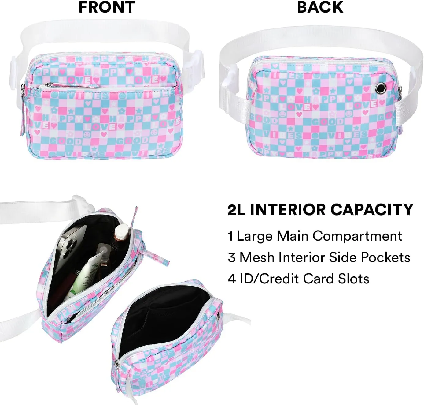 HDE Belt Bag 2L Fanny Pack Cross Body with Adjustable Strap Travel Waist Pack - Good Vibes