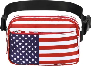 HDE Belt Bag 2L Fanny Pack Cross Body with Adjustable Strap Travel Waist Pack - USA Flag