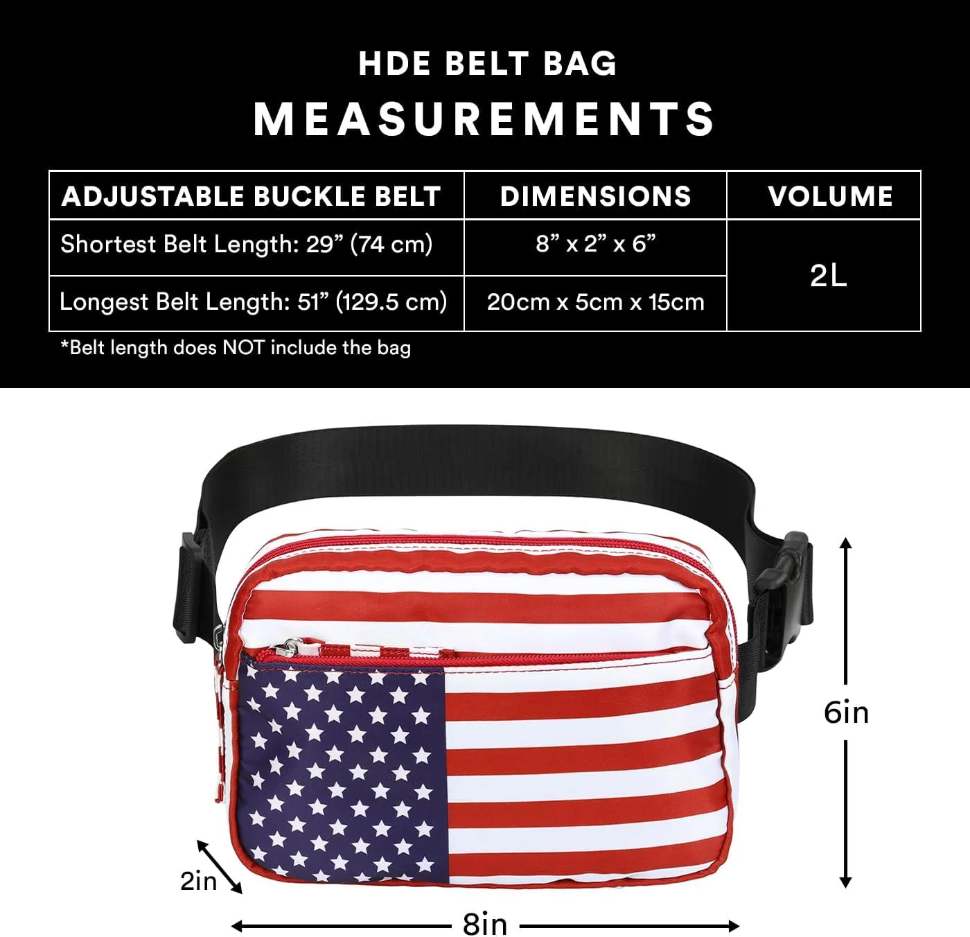 HDE Belt Bag 2L Fanny Pack Cross Body with Adjustable Strap Travel Waist Pack - USA Flag