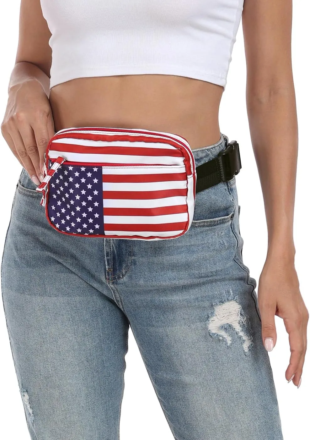 HDE Belt Bag 2L Fanny Pack Cross Body with Adjustable Strap Travel Waist Pack - USA Flag