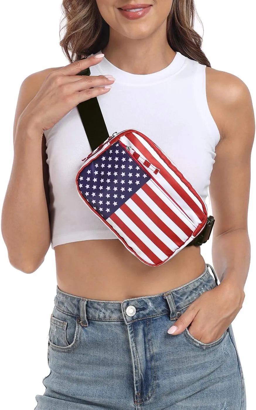 HDE Belt Bag 2L Fanny Pack Cross Body with Adjustable Strap Travel Waist Pack - USA Flag