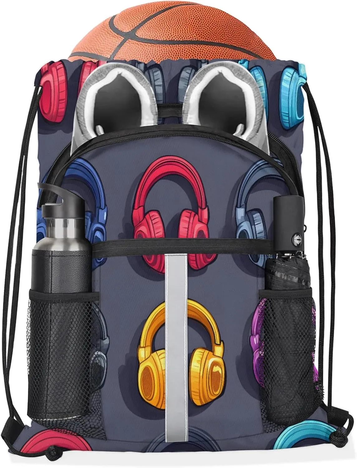 Headphones Drawstring Backpack Waterproof Music Small String Bags Sackpack for Sports, Gym, Travel, Swimming, Beach