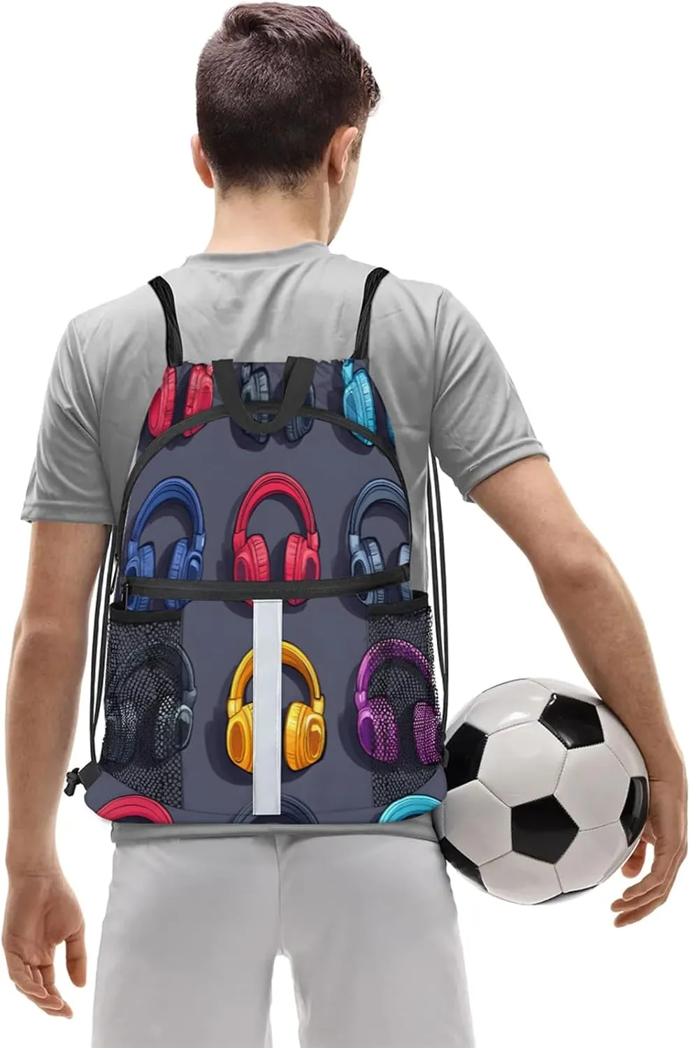 Headphones Drawstring Backpack Waterproof Music Small String Bags Sackpack for Sports, Gym, Travel, Swimming, Beach