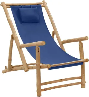 Heavy Duty Beach Chairs Tanning Beach Chair with face holeDeck Chair Bamboo and Canvas Navy BlueSuitable for Garden Patio Living Room