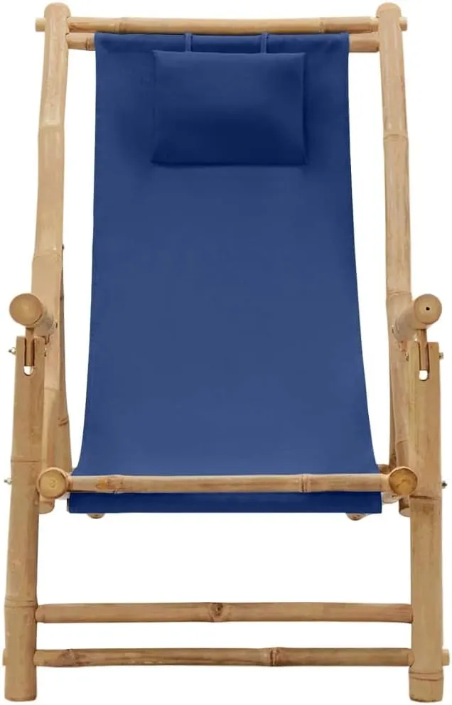 Heavy Duty Beach Chairs Tanning Beach Chair with face holeDeck Chair Bamboo and Canvas Navy BlueSuitable for Garden Patio Living Room