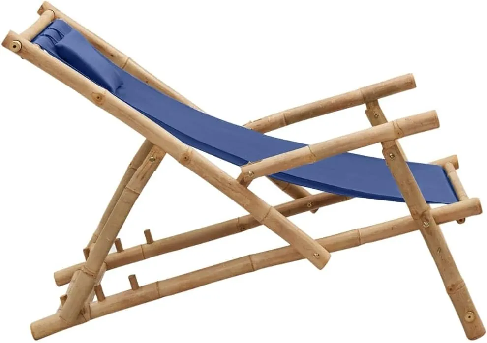 Heavy Duty Beach Chairs Tanning Beach Chair with face holeDeck Chair Bamboo and Canvas Navy BlueSuitable for Garden Patio Living Room