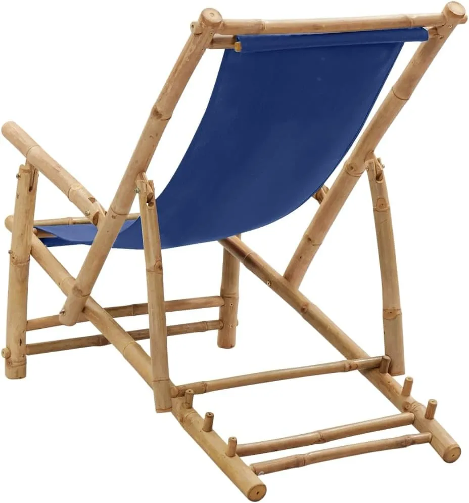 Heavy Duty Beach Chairs Tanning Beach Chair with face holeDeck Chair Bamboo and Canvas Navy BlueSuitable for Garden Patio Living Room