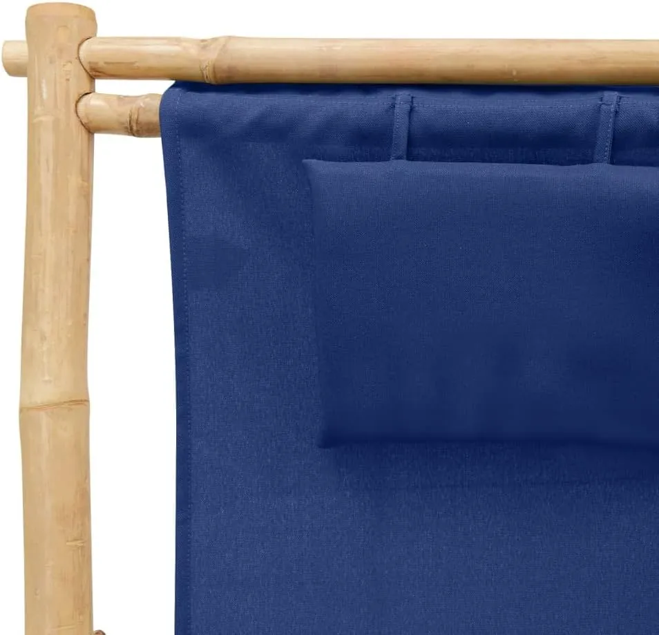 Heavy Duty Beach Chairs Tanning Beach Chair with face holeDeck Chair Bamboo and Canvas Navy BlueSuitable for Garden Patio Living Room
