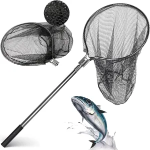 Heavy Duty Extra Large Rubber Fishing Net - Aluminum Telescoping Handle (67-100in), 20in Net Opening for Saltwater Fishing