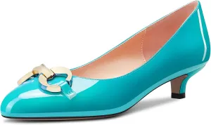 HEUIVZAR Womens Pumps Round Toe Kitten Low Heel Slip On Patent Dress Shoes Vacation Cute Shopping 1.5 Inch