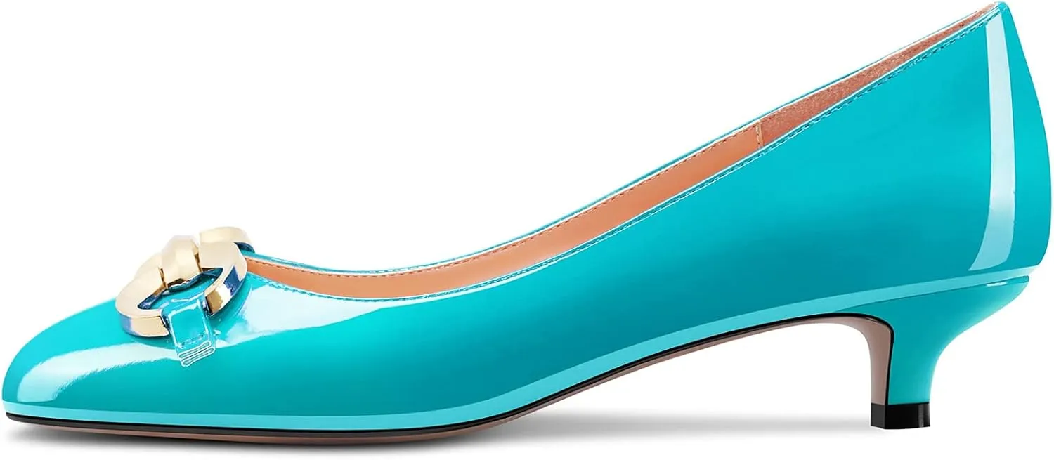 HEUIVZAR Womens Pumps Round Toe Kitten Low Heel Slip On Patent Dress Shoes Vacation Cute Shopping 1.5 Inch