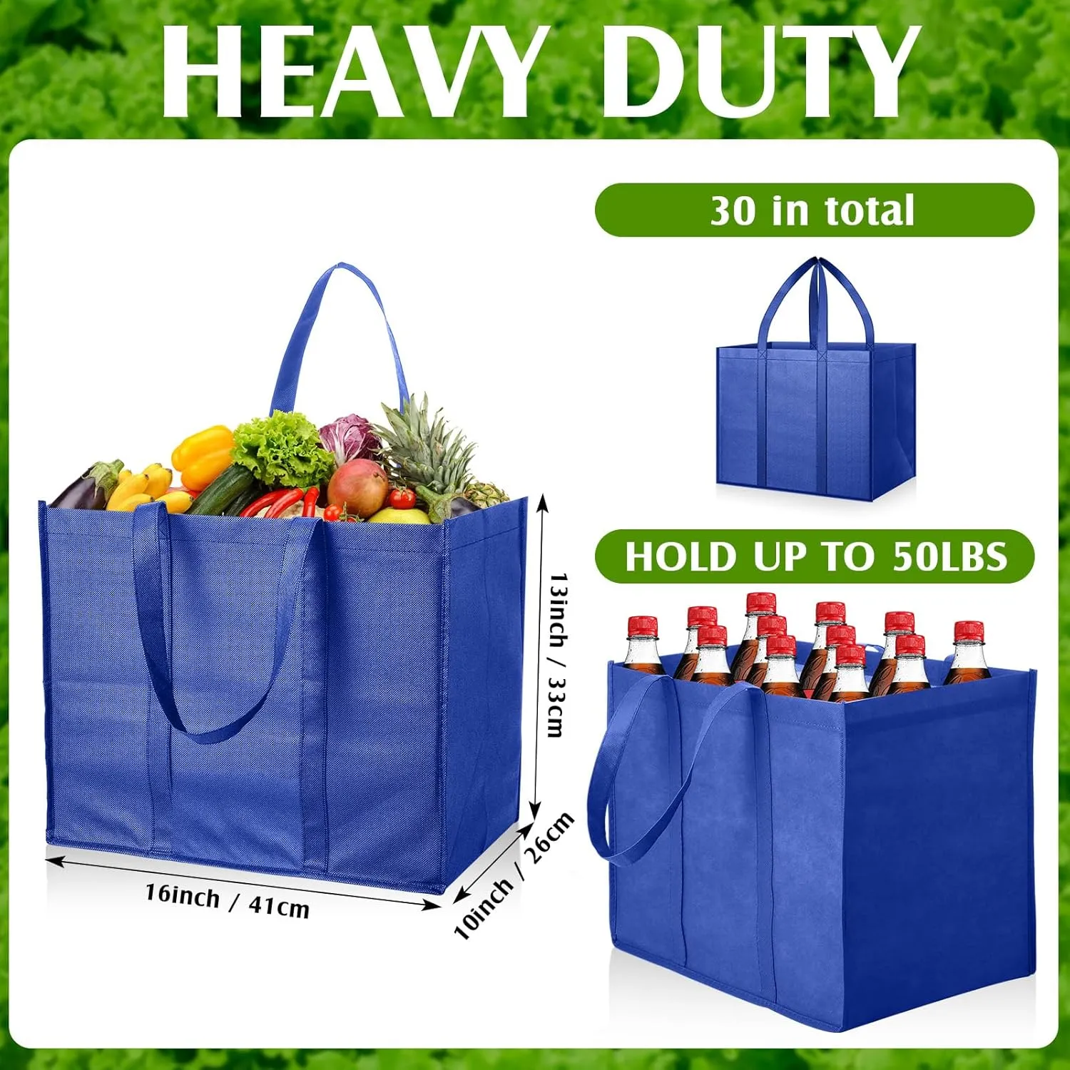 Hillban 30 Pack Reusable Grocery Bags Bulk Large Shopping Bags Washable Foldable Heavy Duty Totes Storage Bags with handles