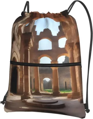 Historic Sites Print Drawstring Backpack â€“ Lightweight & Durable Gym Bag for Sports, Travel, Hiking, Yoga, and More