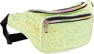 Holographic Rave Green Blue Shell Gravel Glitter Fanny Pack For Women Grils Festival Waist Belt Bags -Green Blue Shell Gravel