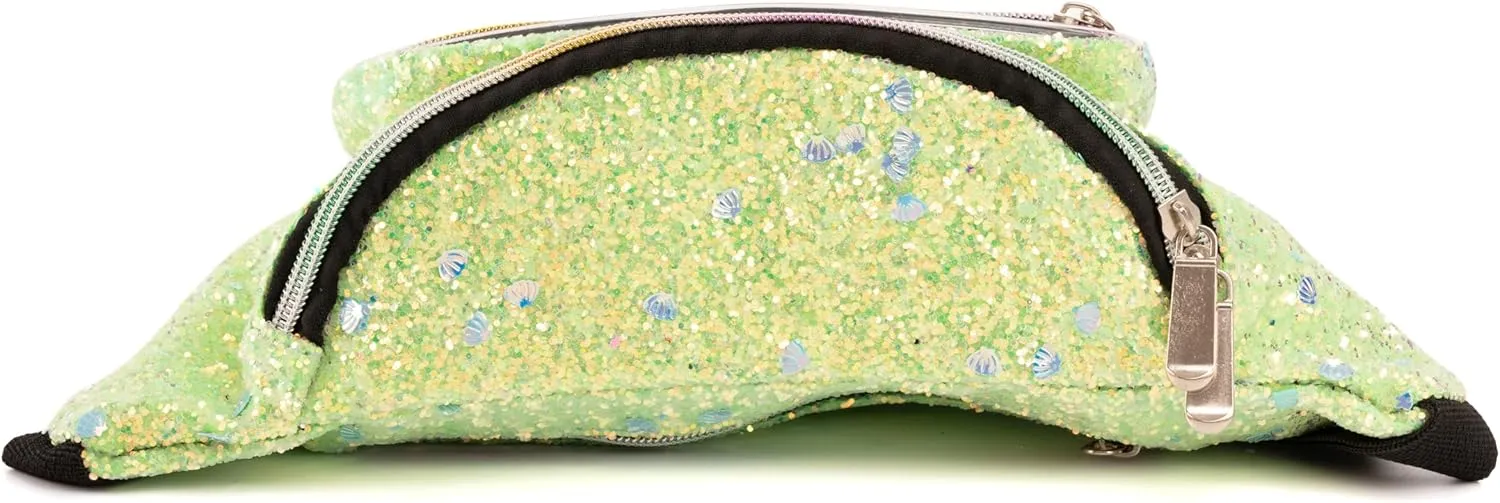 Holographic Rave Green Blue Shell Gravel Glitter Fanny Pack For Women Grils Festival Waist Belt Bags -Green Blue Shell Gravel