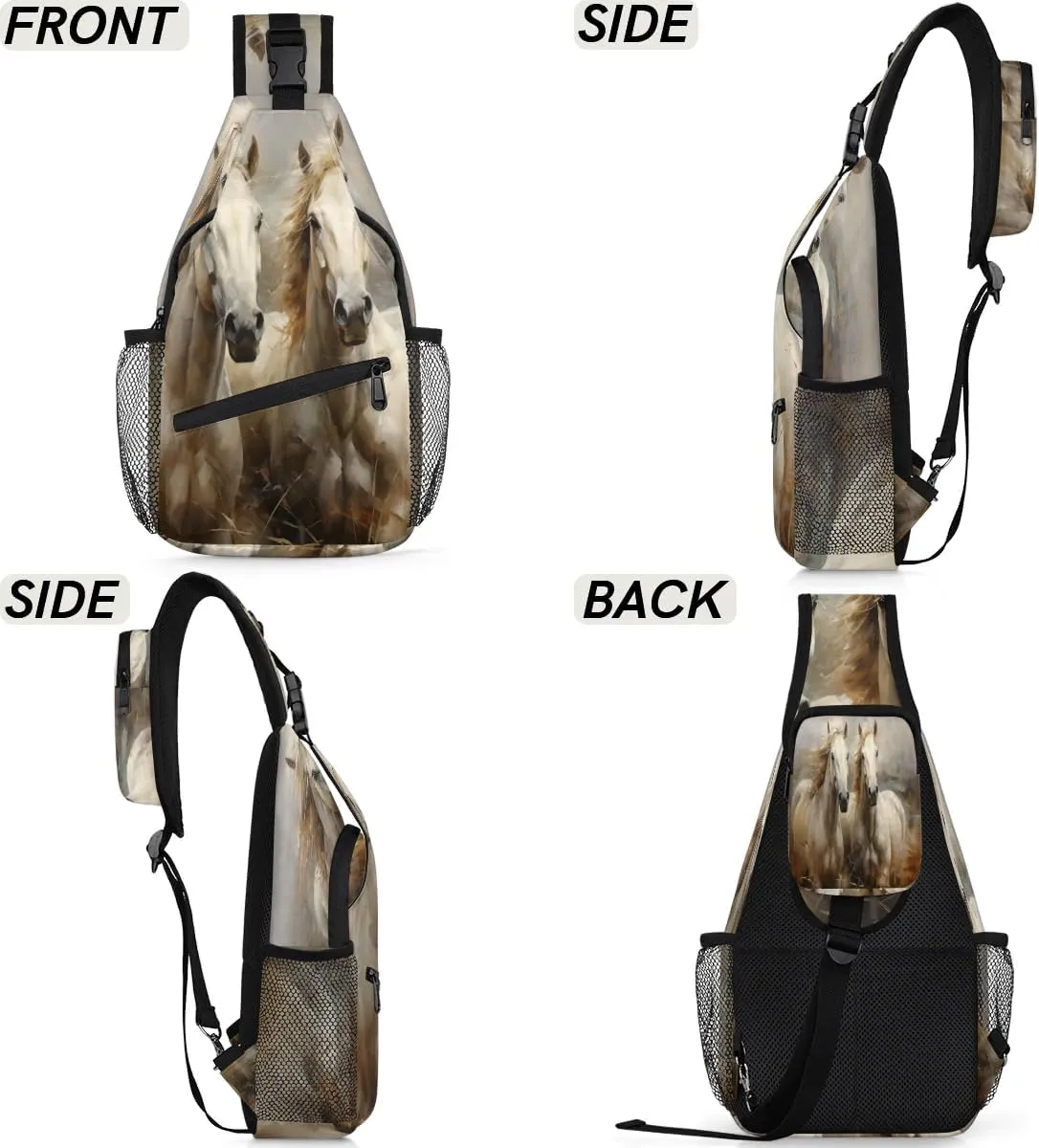 Horse Pattern Sling Bag for Women Men, Waterproof Crossbody Sling Backpack Travel Outdoor Sports Chest Bag