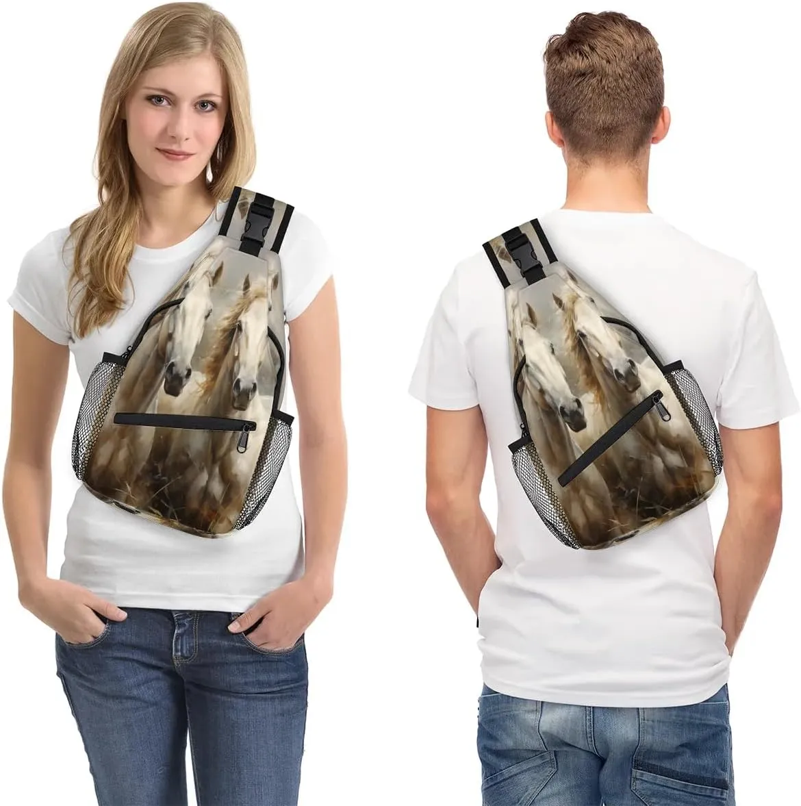 Horse Pattern Sling Bag for Women Men, Waterproof Crossbody Sling Backpack Travel Outdoor Sports Chest Bag