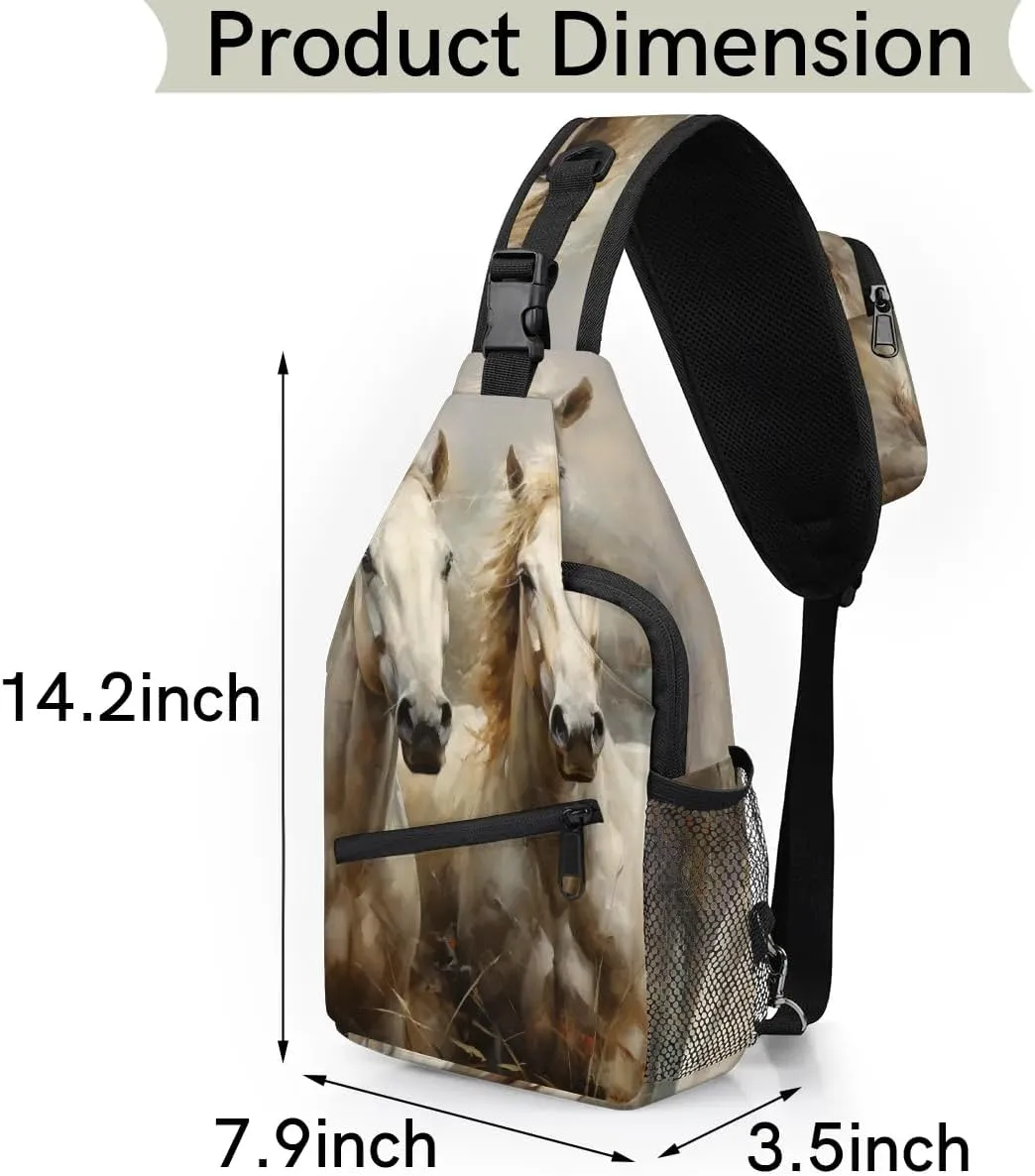 Horse Pattern Sling Bag for Women Men, Waterproof Crossbody Sling Backpack Travel Outdoor Sports Chest Bag
