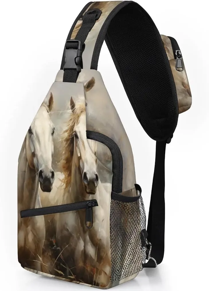 Horse Pattern Sling Bag for Women Men, Waterproof Crossbody Sling Backpack Travel Outdoor Sports Chest Bag