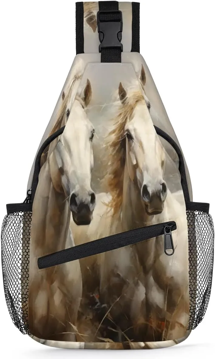 Horse Pattern Sling Bag for Women Men, Waterproof Crossbody Sling Backpack Travel Outdoor Sports Chest Bag
