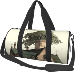 House tree Travel Duffle Bag Carry On Weekender Overnight Bag Sport Gym Bag for Women Men Foldable Travel Duffle Round Duffle Bag for Travel Sports Gym
