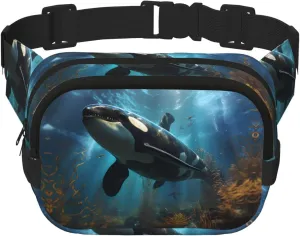 Huge killer whales Printed Fashion Crossbody Bag, Hiking Waist Bag, Square Double Layer Travel and Fitness Shoulder Bag
