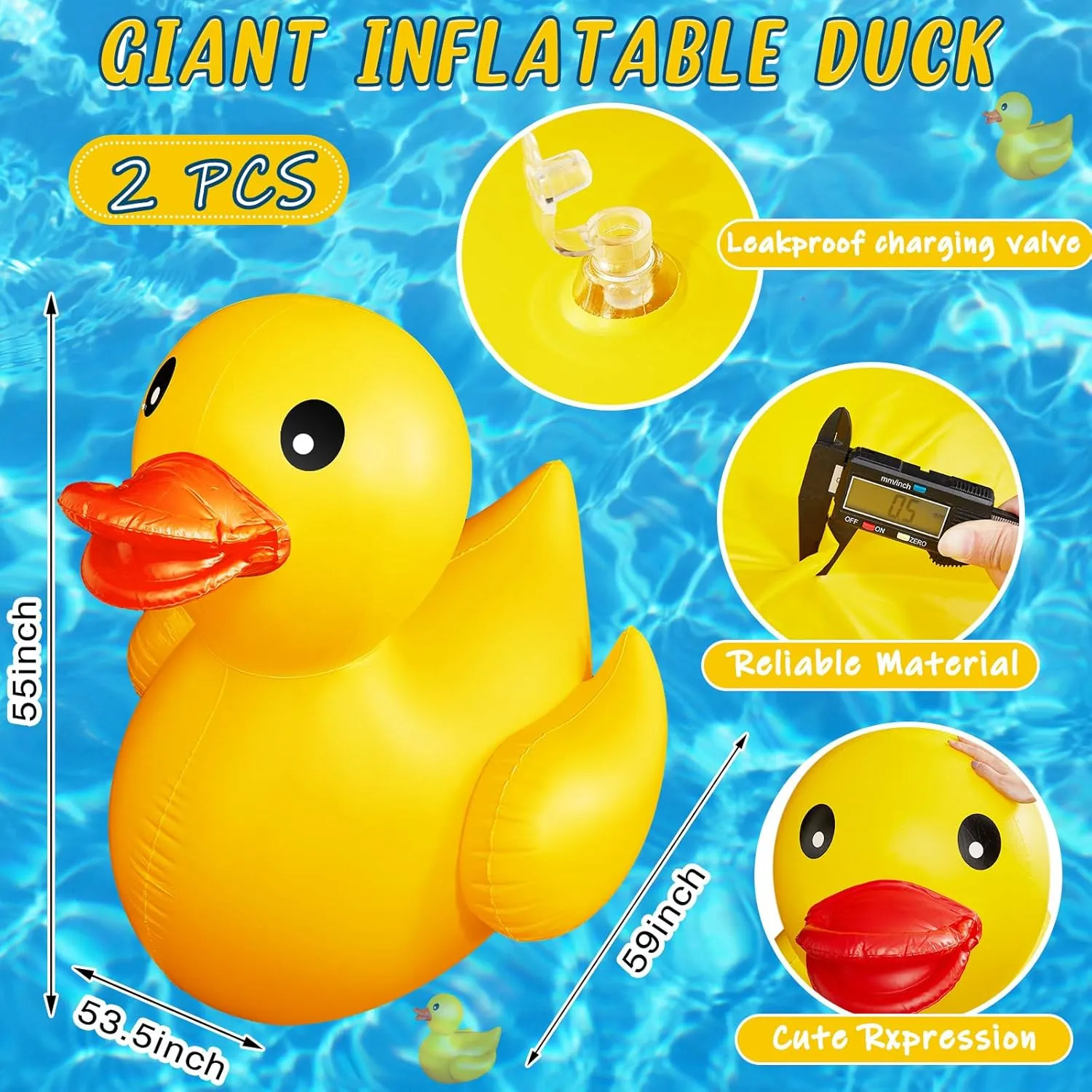 Hungdao 5 Feet Giant Inflatable Duck Huge Rubber Duck Large Blow up Inflatable Pool Float for Adult Summer Beach Swimming Pool Party Decoration