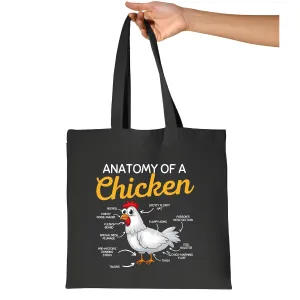 Husbandry Humor Gift for Farmers Featuring Anatomy of a Chicken Graphic Design Navy Black Multicolor Canvas Tote Bag