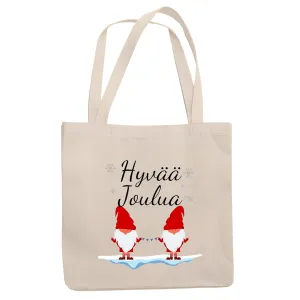 Hyvaa Joulua funny Finnish merry Christmas Finland friends Natural White Multicolor Canvas Tote Bag