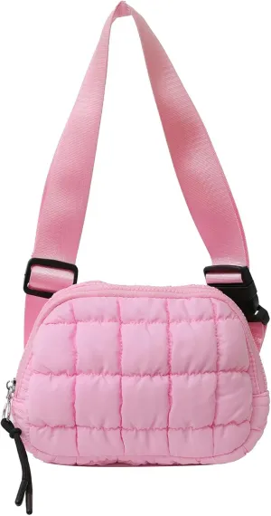 I IHAYNER Quilted Puffer Belt Bag Fanny Waist Packs Small Crossbody Bag with Adjustable Strap for Traveling Hiking Pink