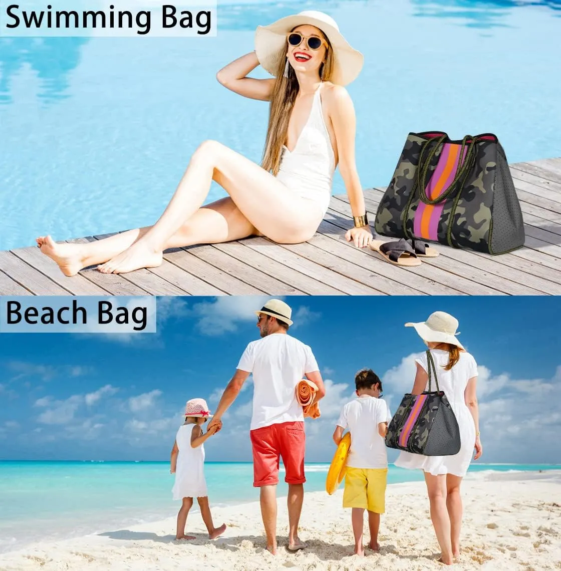 IBFUN Neoprene Bag, Large Multipurpose Beach Bag Neoprene Tote Bag with Inner Pocket for Women/Pool