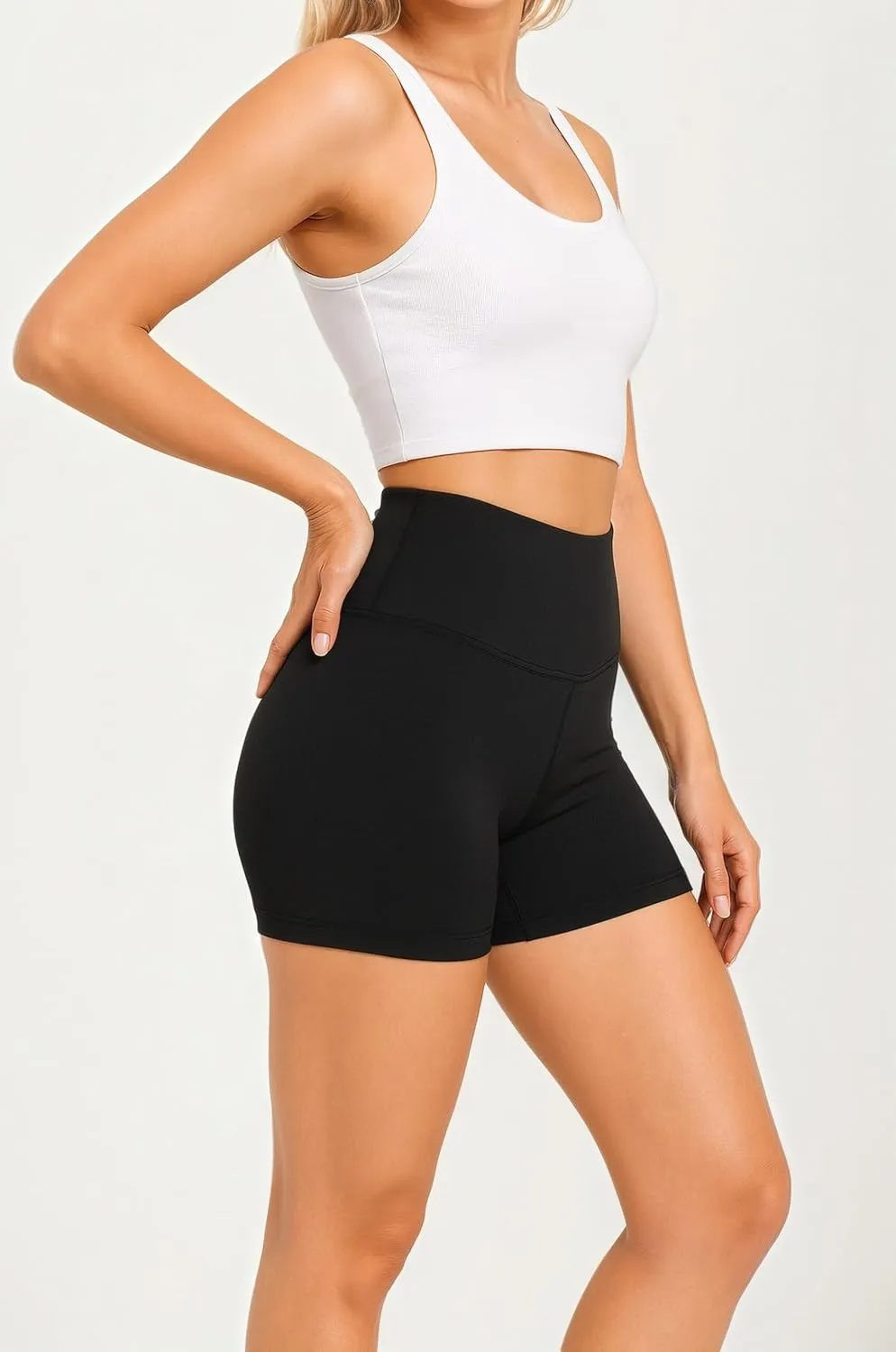 iLoveSIA Women's 4-in-1 Yoga Shorts, High Waisted Hidden Pocket, Built-in Seamless Thong Liner