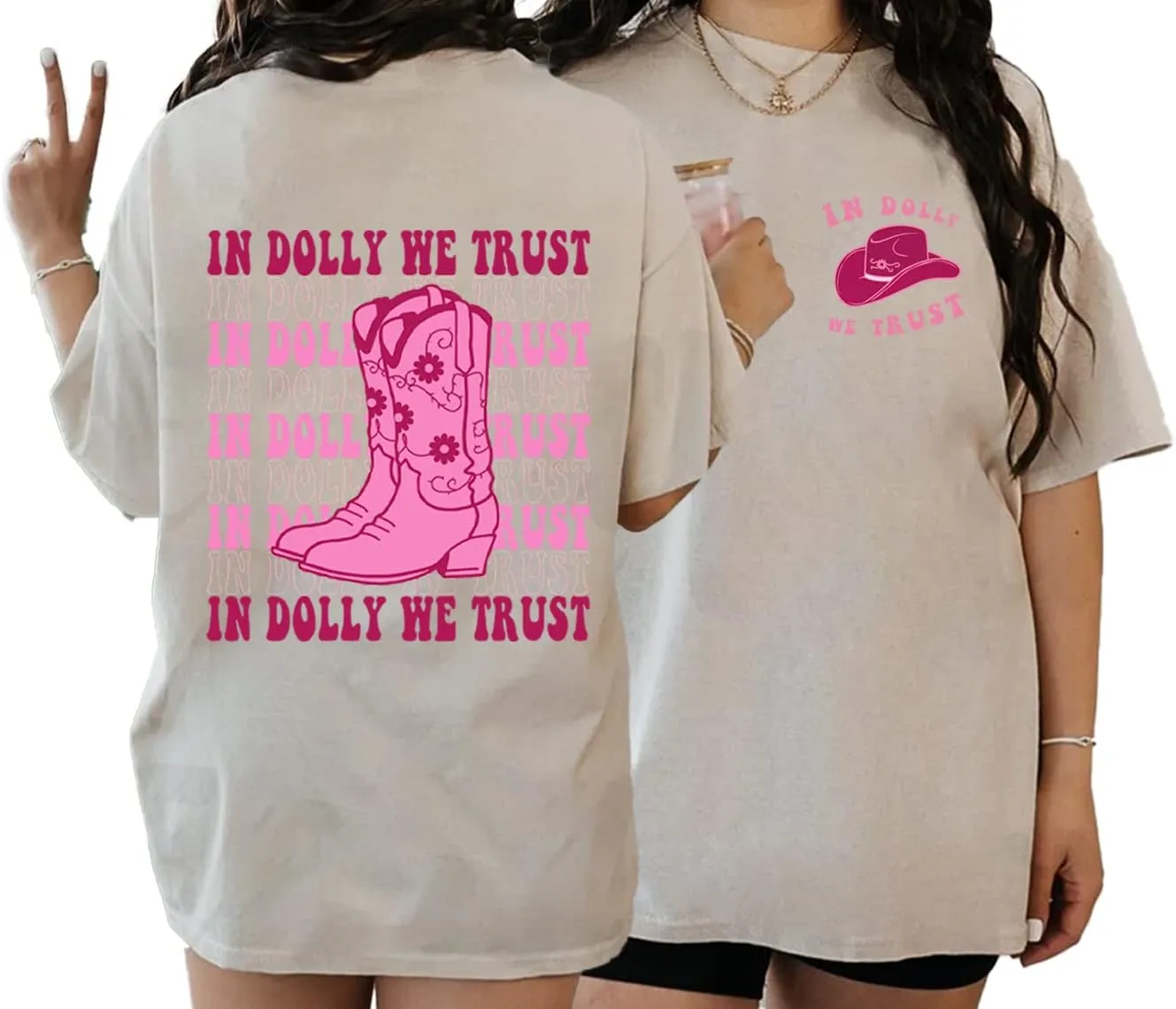 in Dolly We Trust Shirt - Cowgirl Boots Western 2 Sided T-Shirt, Country Music T-Shirt