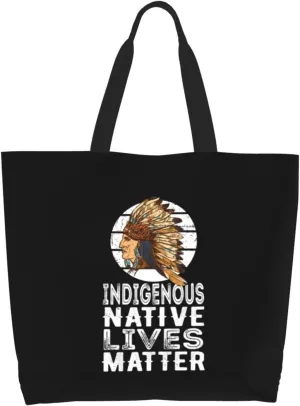 Indigenous Native Lives Matter Canvas Tote Bags for Women, Ladies Shoulder Handbags Large Purse Lightweight Foldable Reusable Shopping Bag with Pockets for Work, Travel, 15.7x19.7in
