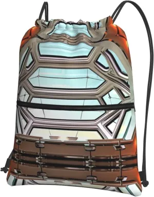 Inside the alien spacecraft Water-Resistant Zipper Drawstring Backpack for Gym/Yoga/Travel - Lightweight Foldable 15.3x18 Sports Bag w/Multiple Pockets