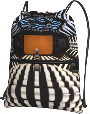Inside the spacecraft Water-Resistant Zipper Drawstring Backpack for Gym/Yoga/Travel - Lightweight Foldable 15.3x18 Sports Bag w/Multiple Pockets