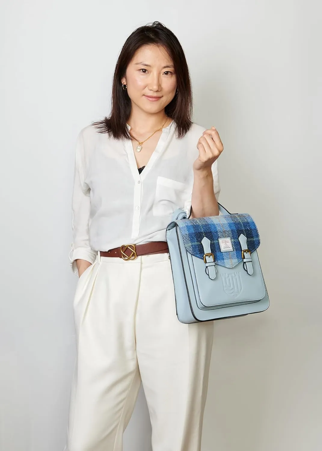 Islander® The Calton Backpack - Ladies Backpack with HARRIS TWEED, Blue Tartan