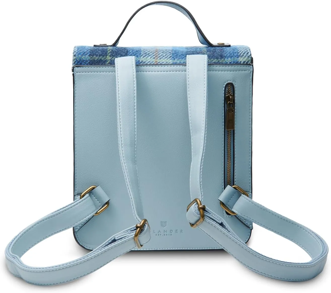 Islander® The Calton Backpack - Ladies Backpack with HARRIS TWEED, Blue Tartan