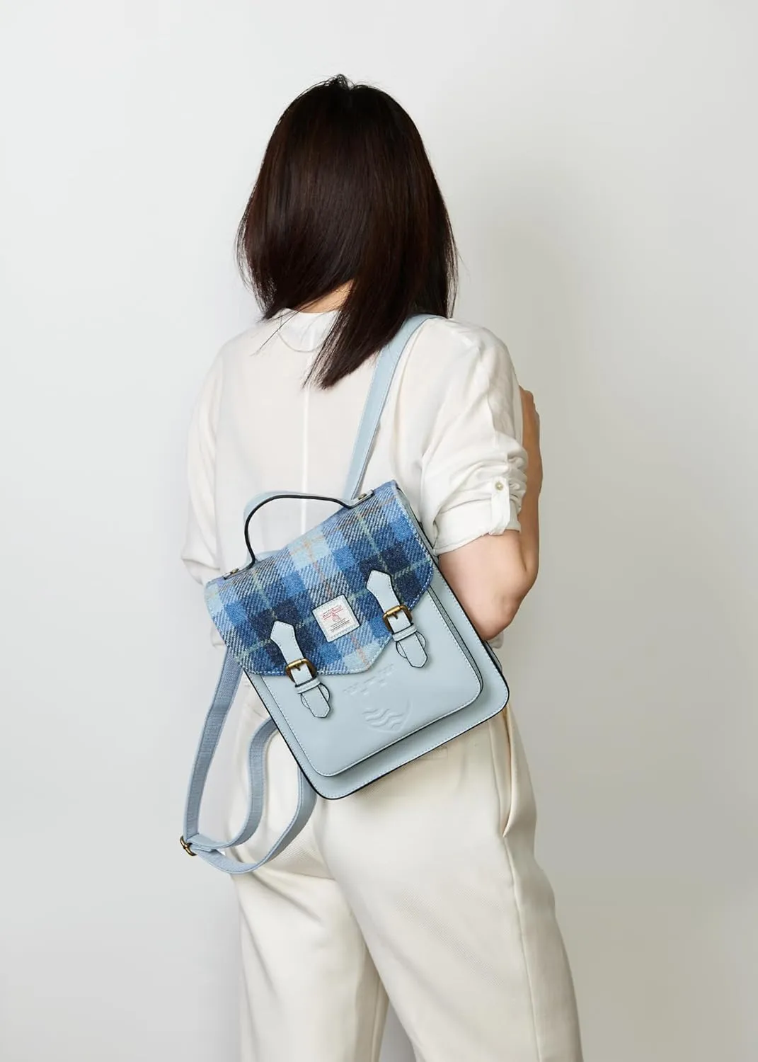 Islander® The Calton Backpack - Ladies Backpack with HARRIS TWEED, Blue Tartan