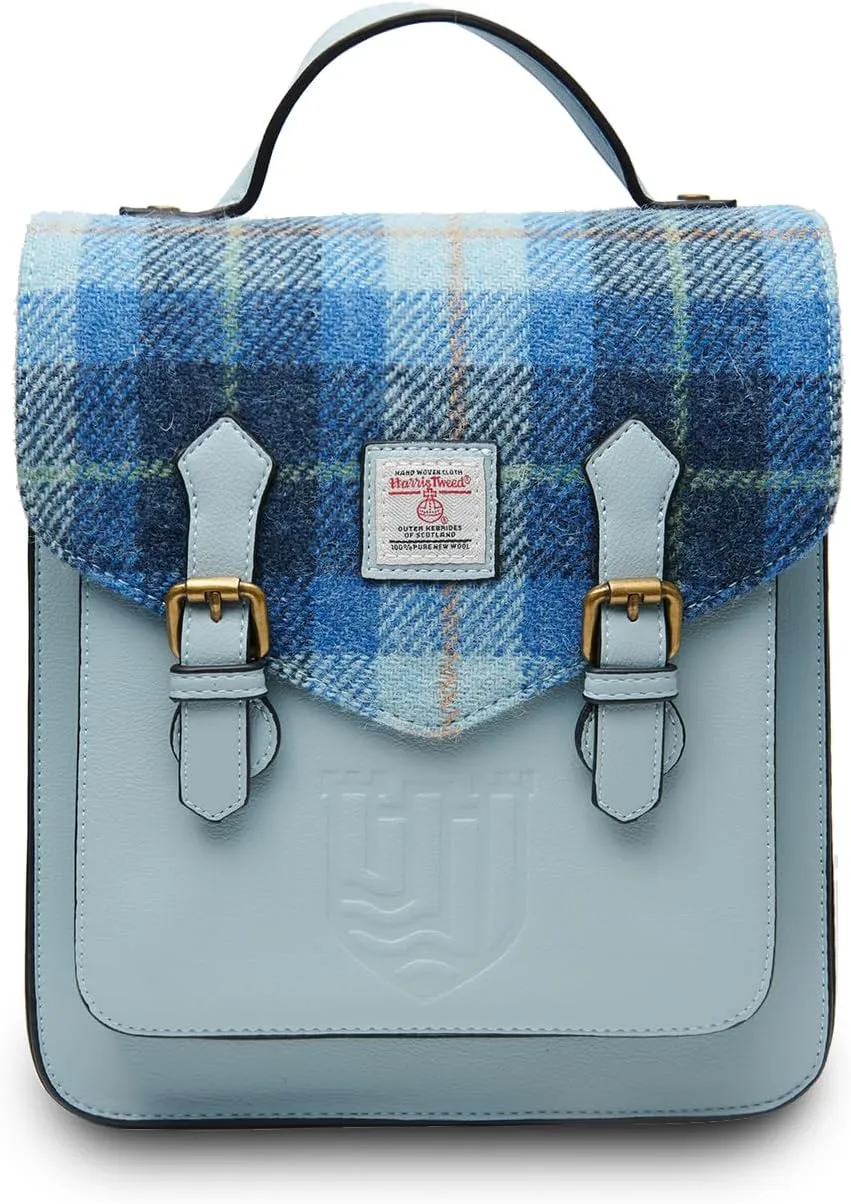 Islander® The Calton Backpack - Ladies Backpack with HARRIS TWEED, Blue Tartan