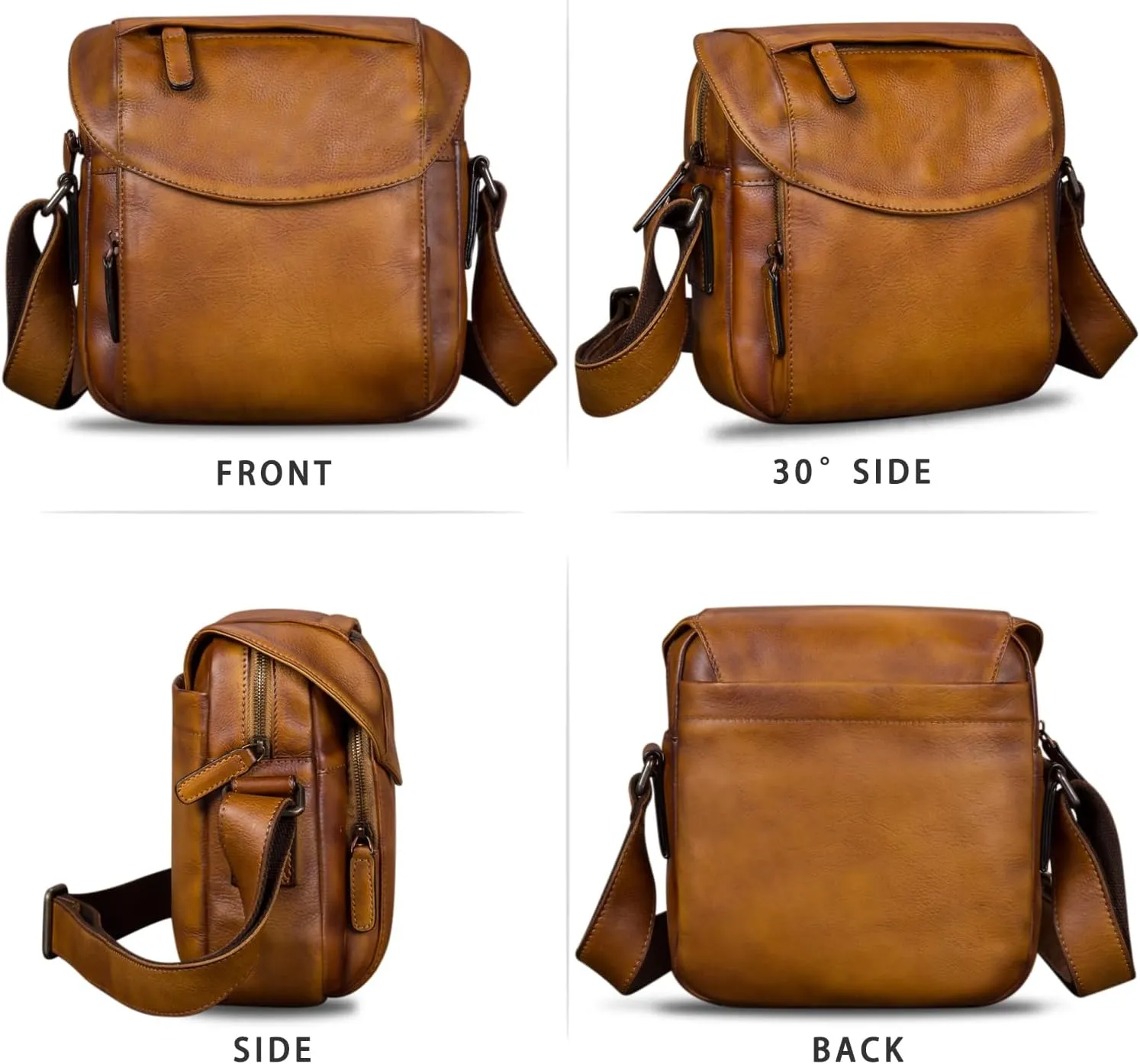 IVTG Genuine Leather Messenger Bag for Men Crossbody Shoulder Bag Satchel Casual Sling Daypack Work Business Daily Purse