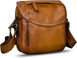 IVTG Genuine Leather Messenger Bag for Men Crossbody Shoulder Bag Satchel Casual Sling Daypack Work Business Daily Purse
