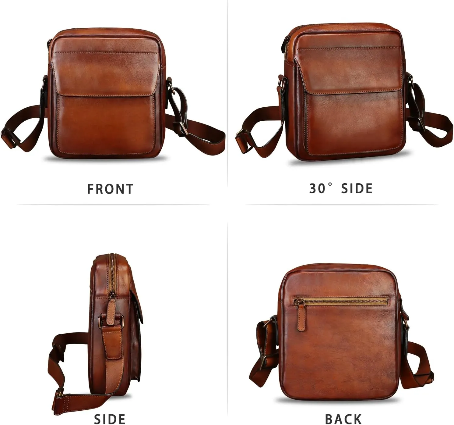 IVTG Genuine Leather Messenger Bag for Men Crossbody Shoulder Bag Satchel Casual Sling Daypack Work Business Daily Purses