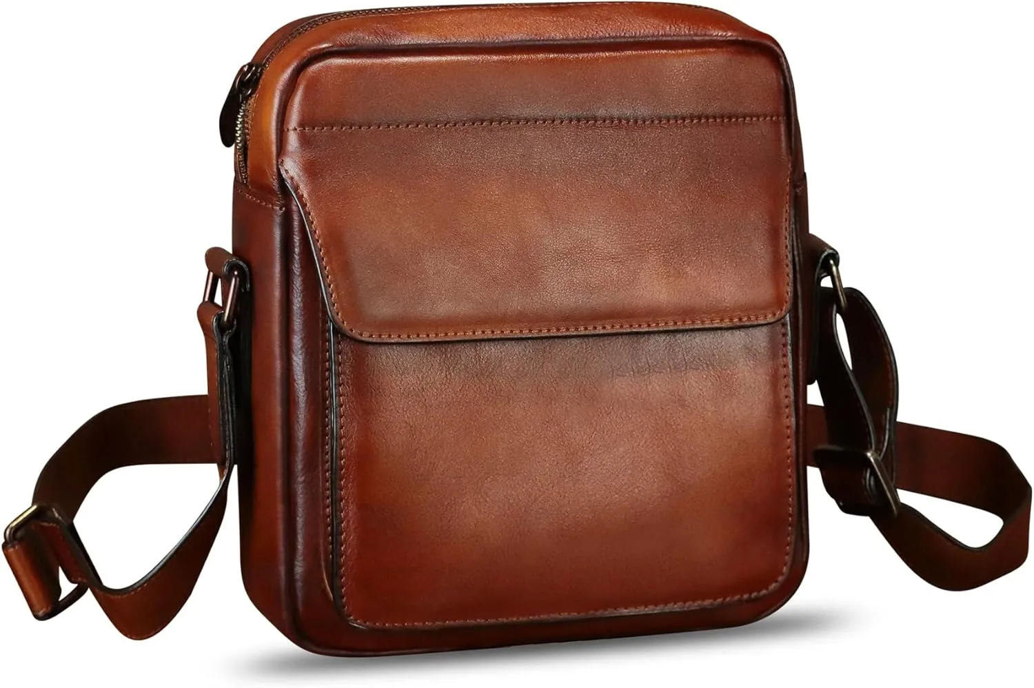 IVTG Genuine Leather Messenger Bag for Men Crossbody Shoulder Bag Satchel Casual Sling Daypack Work Business Daily Purses