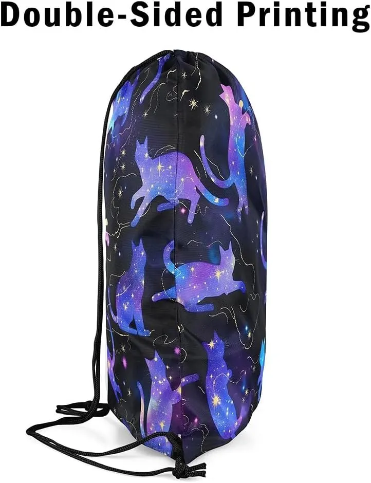 jejeloiu Cat Drawstring Backpack 13"x15.7" Cats Print Galaxy Sports Gym String Bag Cute Kitten Drawstring Bags Animal Waterproof Cinch Bag Sports Drawstring Sackpack